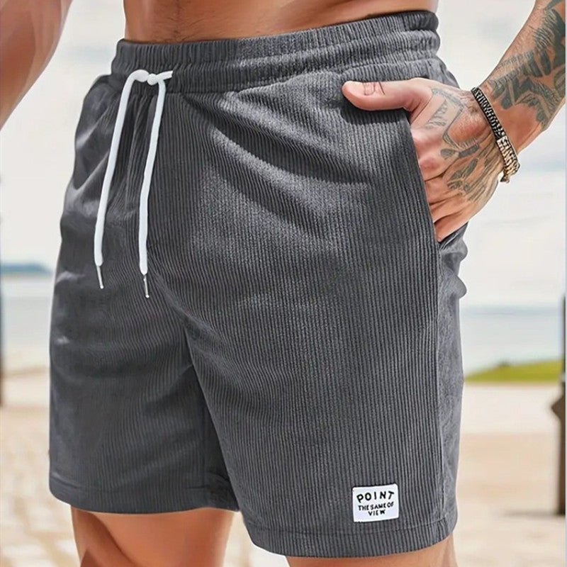 Men’s Summer Corduroy Lace-Up Drawstring Sports Shorts