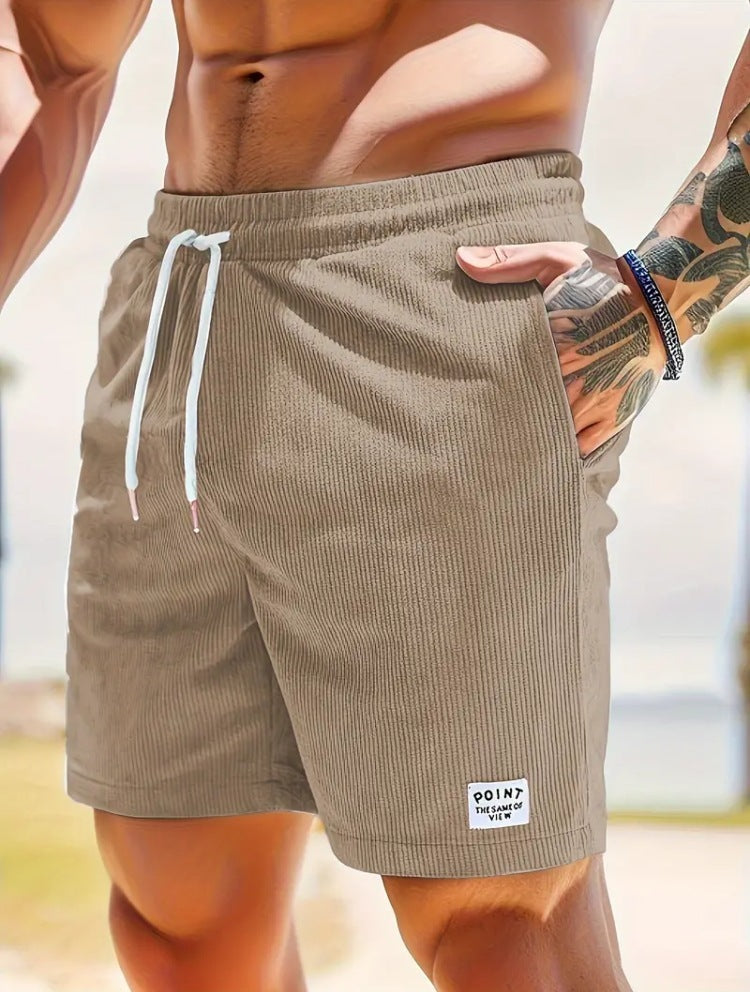 Men’s Summer Corduroy Lace-Up Drawstring Sports Shorts