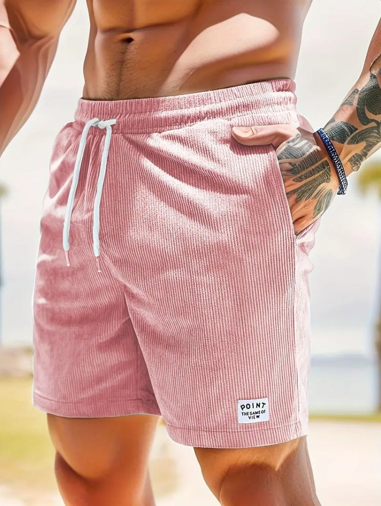 Men’s Summer Corduroy Lace-Up Drawstring Sports Shorts