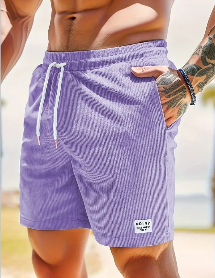 Men’s Summer Corduroy Lace-Up Drawstring Sports Shorts
