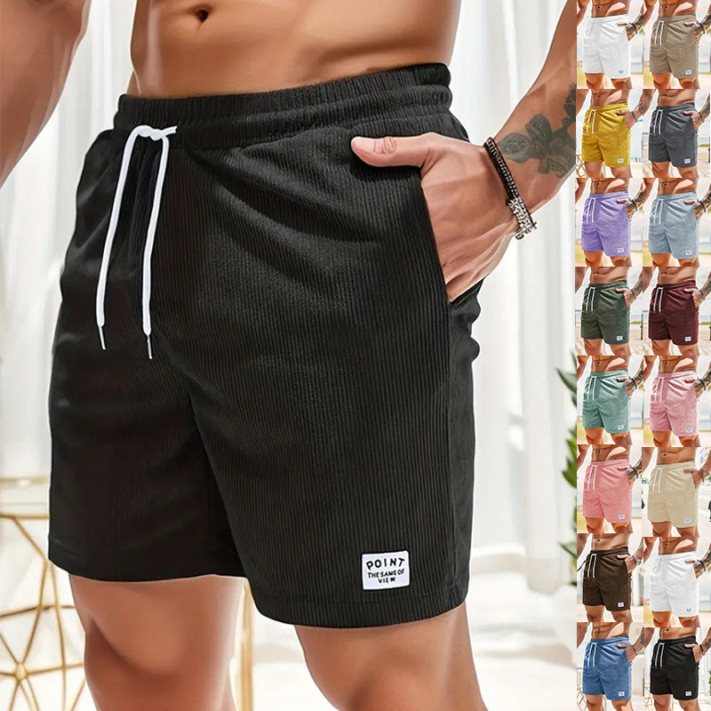 Men’s Summer Corduroy Lace-Up Drawstring Sports Shorts