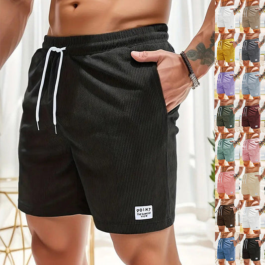 Men’s Summer Corduroy Lace-Up Drawstring Sports Shorts