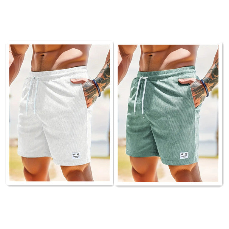 Men’s Summer Corduroy Lace-Up Drawstring Sports Shorts