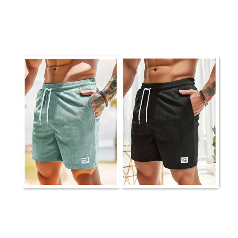 Men’s Summer Corduroy Lace-Up Drawstring Sports Shorts