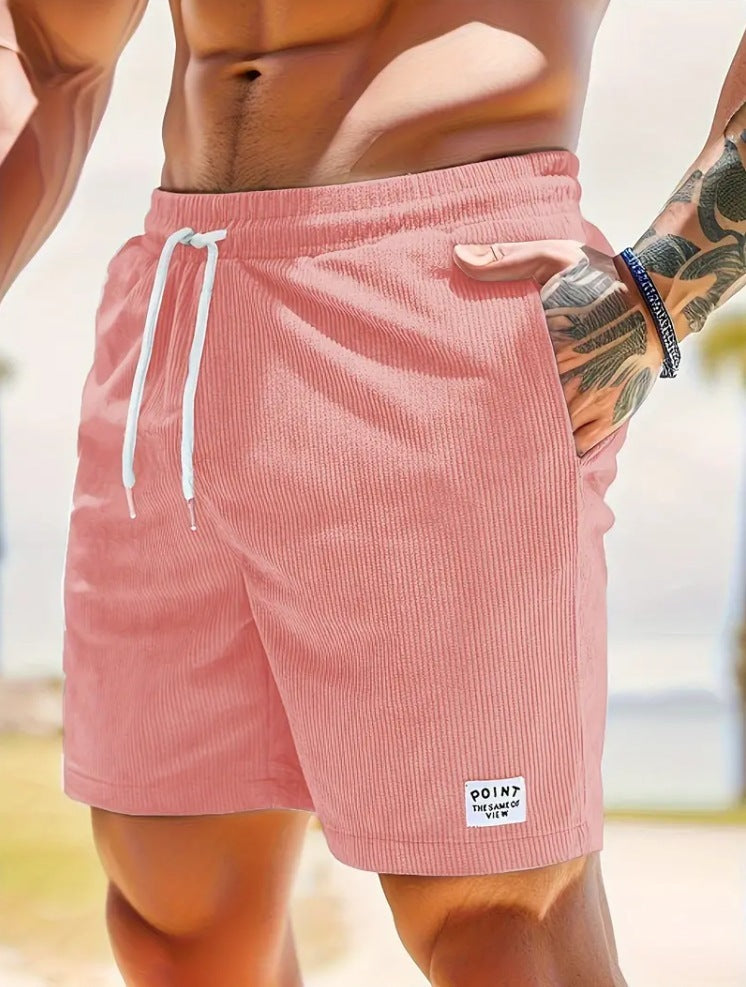 Men’s Summer Corduroy Lace-Up Drawstring Sports Shorts
