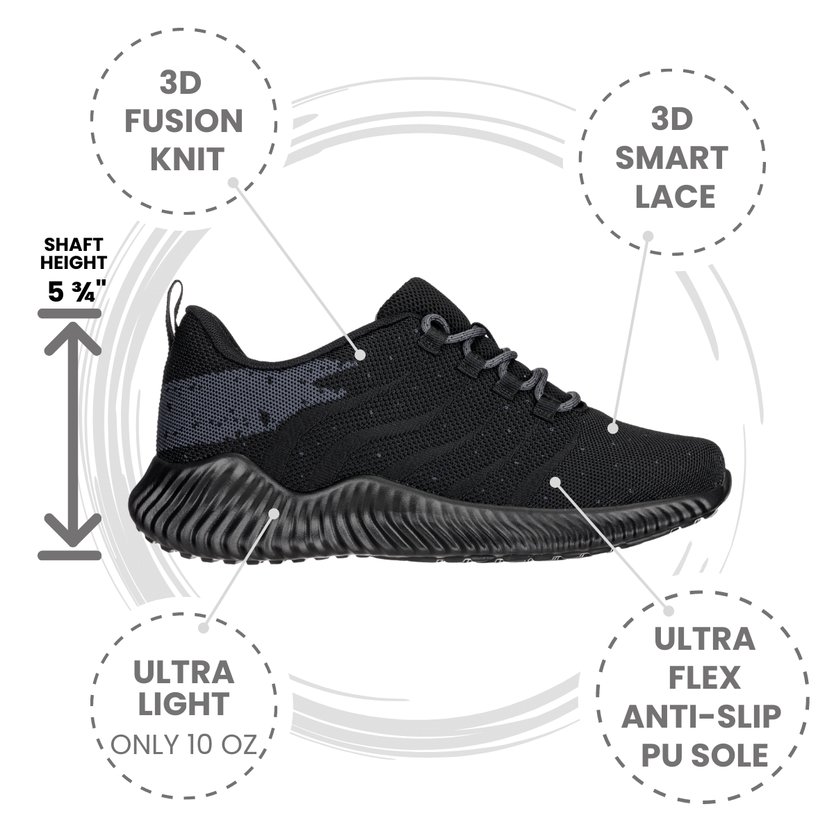 Q216 Ultra Lightweight Height Increasing Sneakers Black Grey