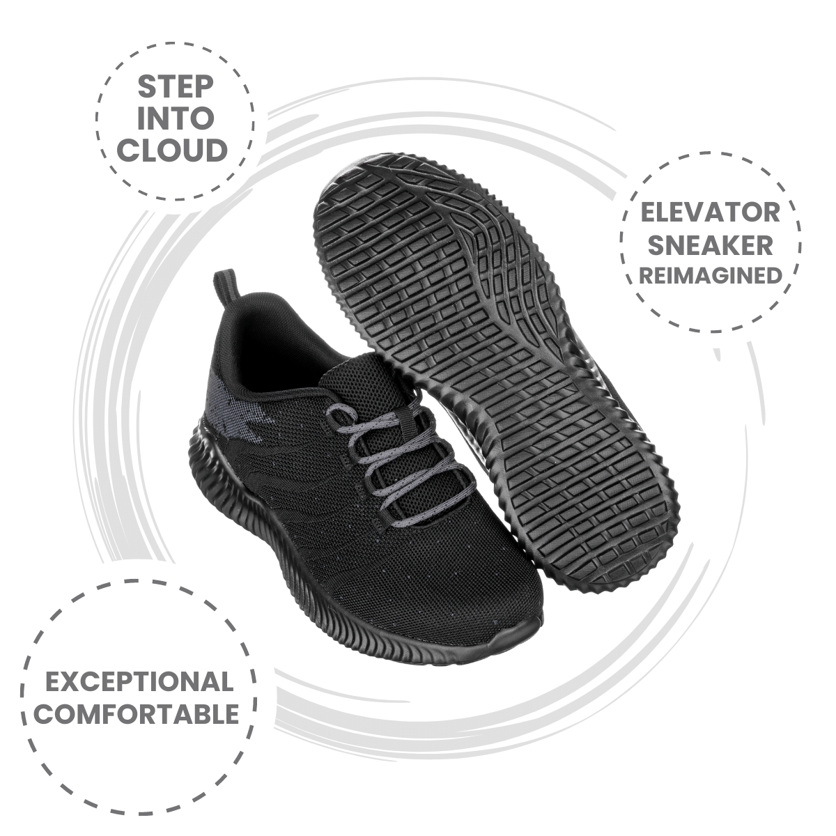 Q216 Ultra Lightweight Height Increasing Sneakers Black Grey
