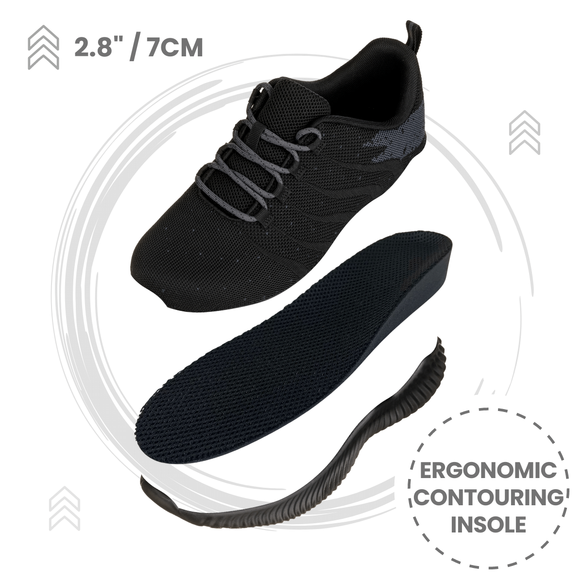 Q216 Ultra Lightweight Height Increasing Sneakers Black Grey