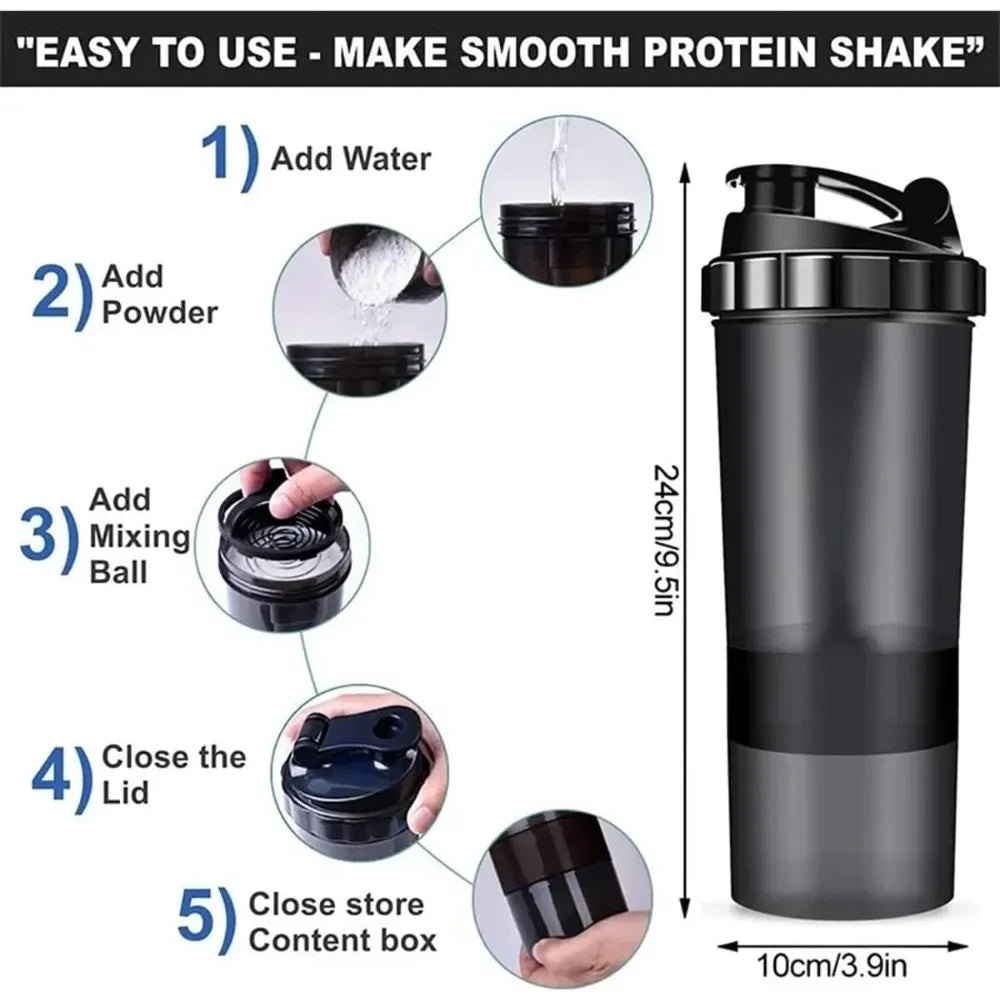 3-Layer Shaker Protein Mixing Bottle for Exercise