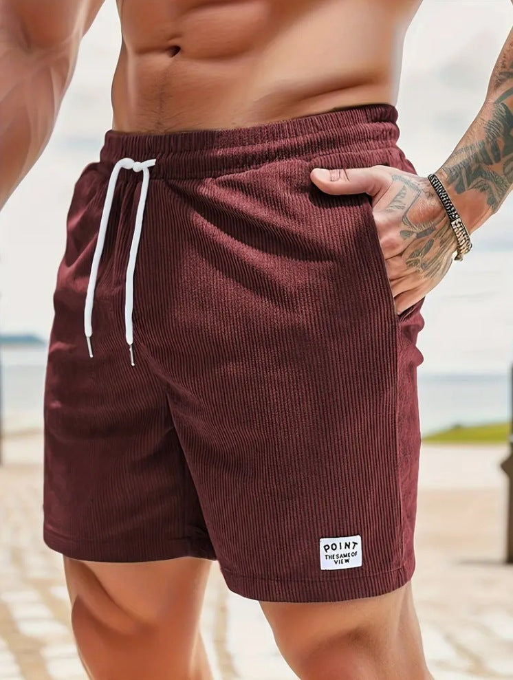 Men’s Summer Corduroy Lace-Up Drawstring Sports Shorts