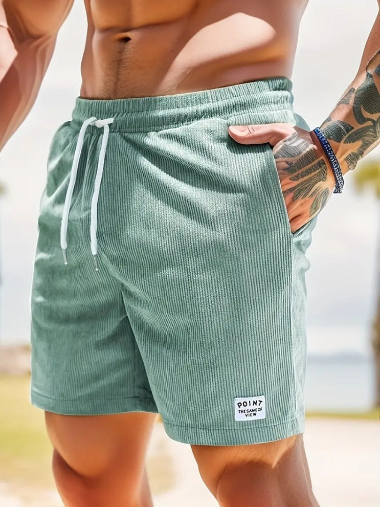 Men’s Summer Corduroy Lace-Up Drawstring Sports Shorts