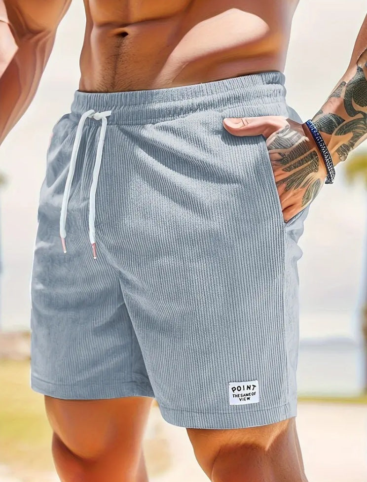 Men’s Summer Corduroy Lace-Up Drawstring Sports Shorts