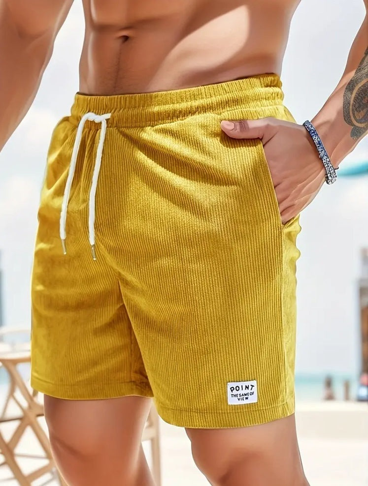 Men’s Summer Corduroy Lace-Up Drawstring Sports Shorts