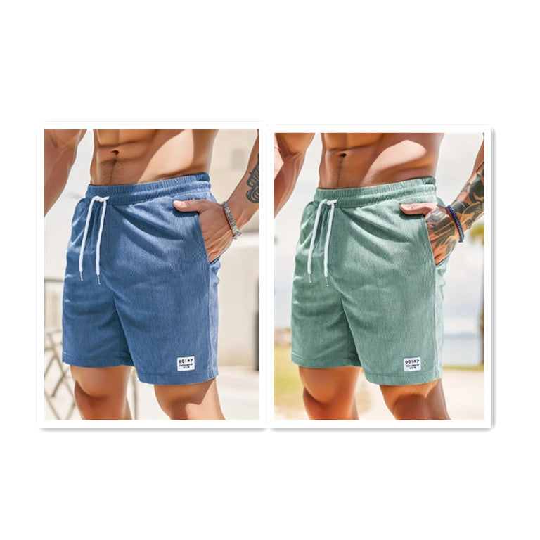 Men’s Summer Corduroy Lace-Up Drawstring Sports Shorts