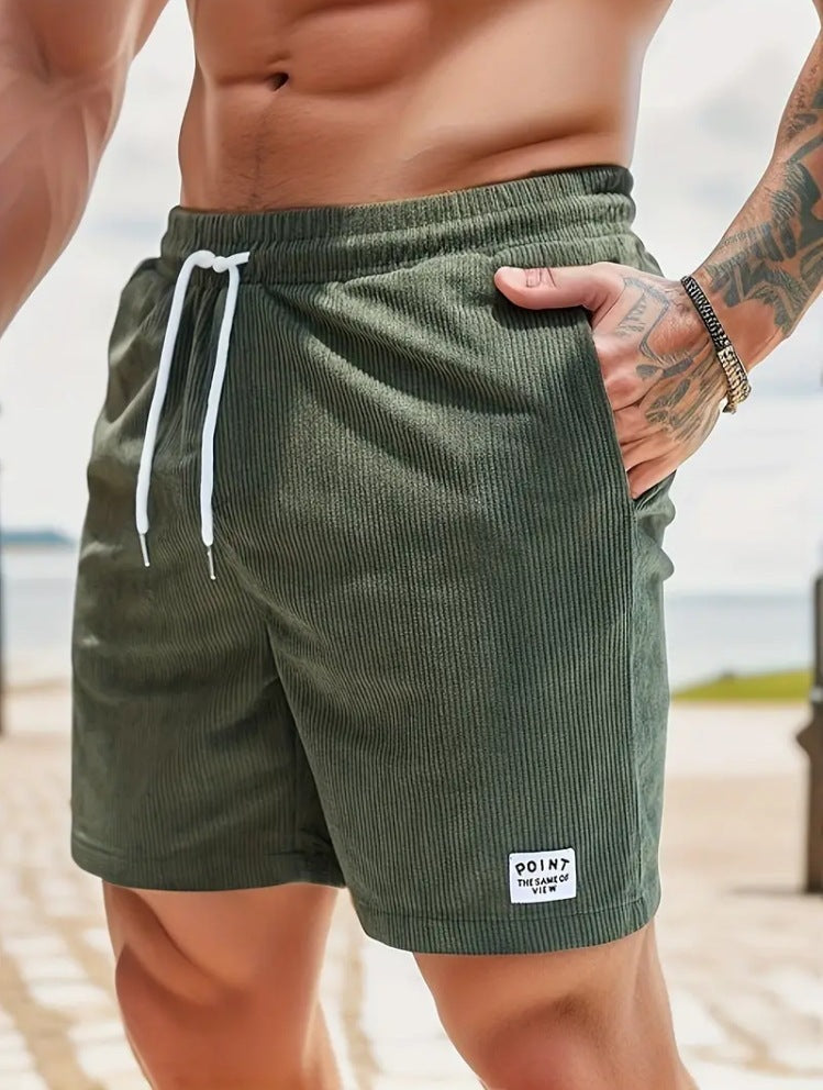 Men’s Summer Corduroy Lace-Up Drawstring Sports Shorts